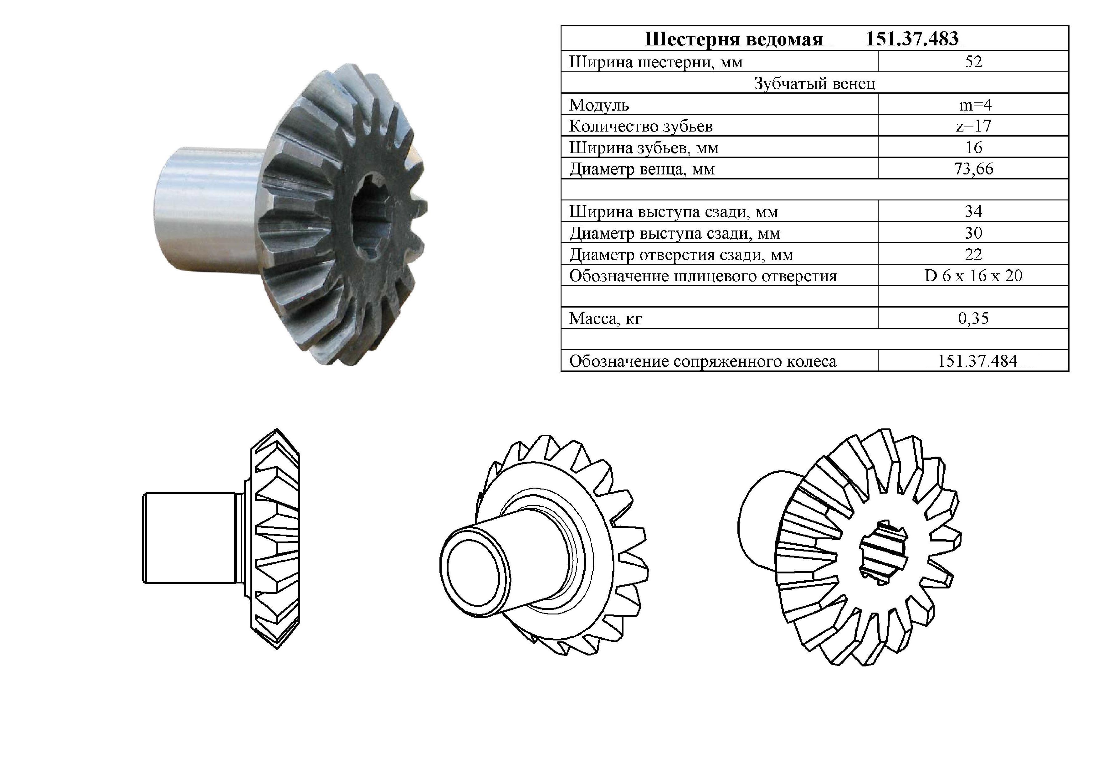 Характеристики Шестерни 151.37.483-2